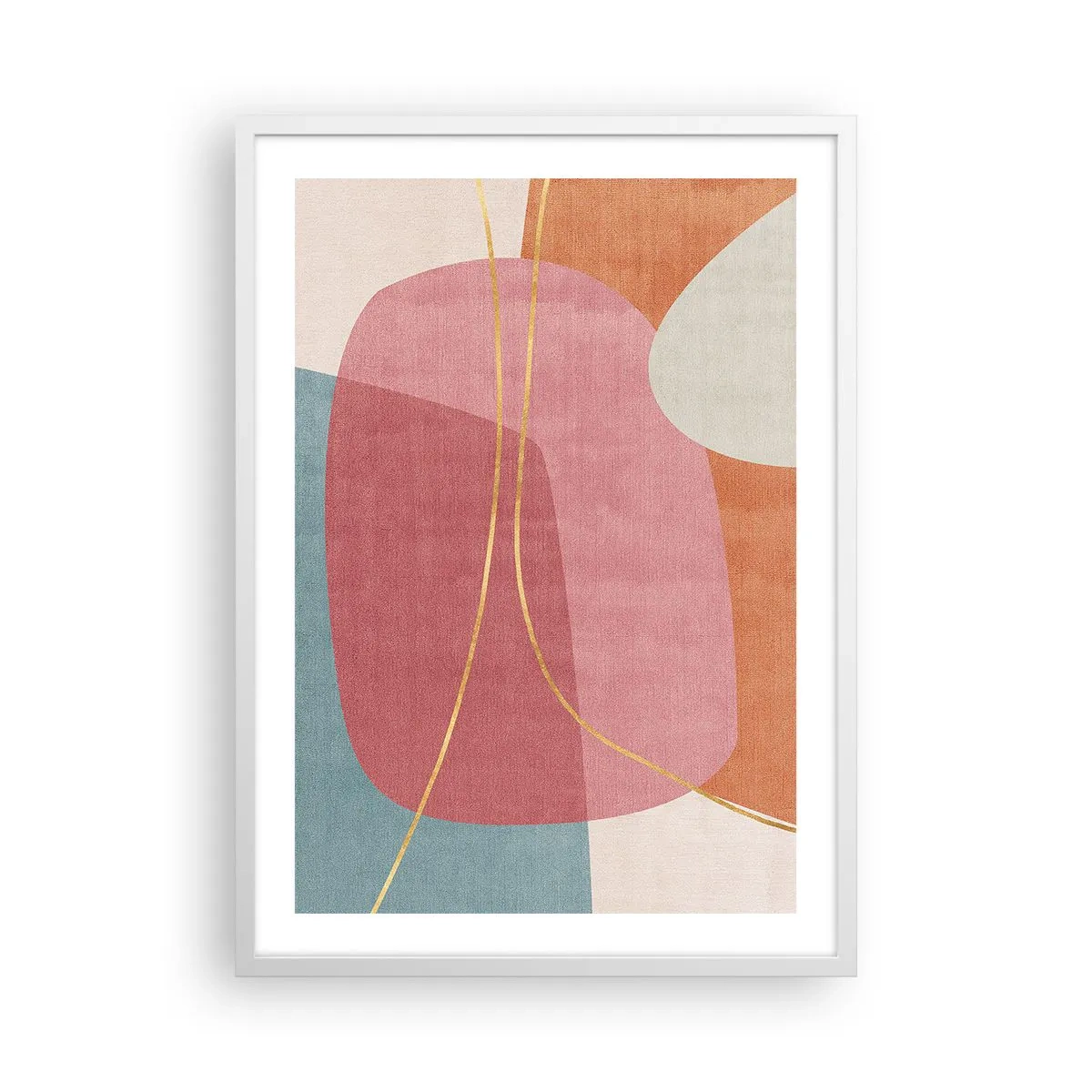 Plakat w białej ramie - Pastelowa kompozycja z nicią złota - 50x70 cm