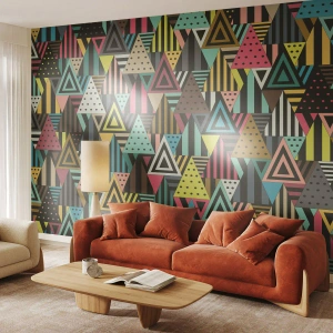 Fototapeta Standard Eco - Kolorowe trójkąty w geometrycznym, nowoczesnym wzorze - 100x70cm - W rytmie na trzy - Nowoczesna dekoracja ścienna do salonu i sypialni ARTTOR