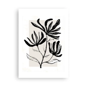 Plakat - Czarno-biała ilustracja kwiatów na beżowym tle - 50x70cm - Szkic do zielnika - Nowoczesna dekoracja ścienna do salonu, kuchni i sypialni ARTTOR