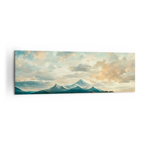 Obraz na płótnie - Malowniczy krajobraz z górą i spokojnym jeziorem - 160x50cm - Pod opieką nieba - Nowoczesna dekoracja ścienna do salonu i sypialni ARTTOR