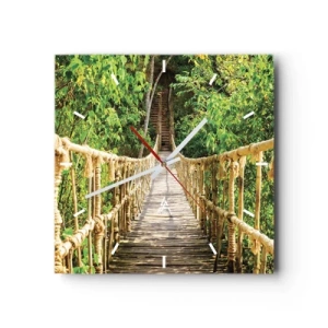 Zegar ścienny - Wiszący most w tropikalnym lesie pełnym zieleni - 30x30cm - Zawieszony w zieleni - Nowoczesna dekoracja ścienna do salonu i sypialni ARTTOR