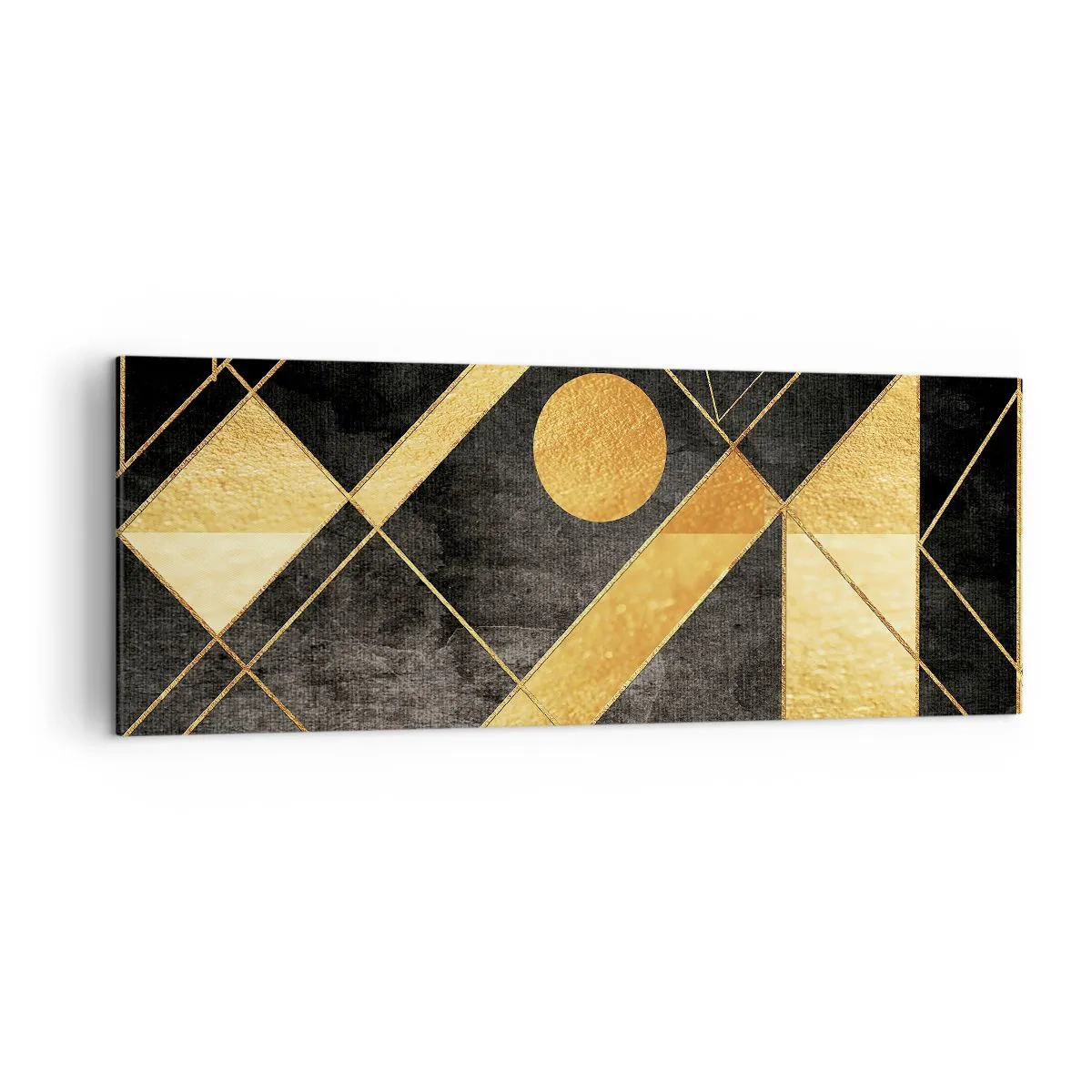 Obraz na płótnie - Geometryczne kształty w złotych i czarnych tonacjach - 140x50cm - Słońce pustyni - Nowoczesna dekoracja ścienna do salonu i sypialni ARTTOR