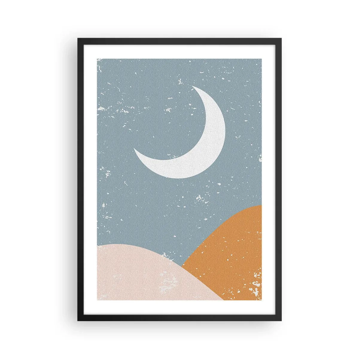 Plakat w czarnej ramie - Minimalistyczny księżyc nad abstrakcyjnym krajobrazem - 50x70cm - Cud wielu nocy - Nowoczesna dekoracja ścienna do salonu i sypialni ARTTOR