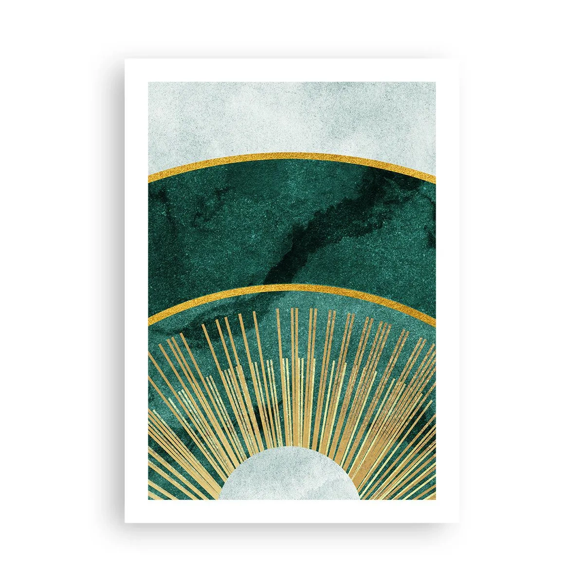 Plakat - Elegancka kompozycja geometryczna w odcieniach zieleni i złota - 50x70cm - Inny układ słoneczny - Nowoczesna dekoracja ścienna do salonu, kuchni i sypialni ARTTOR