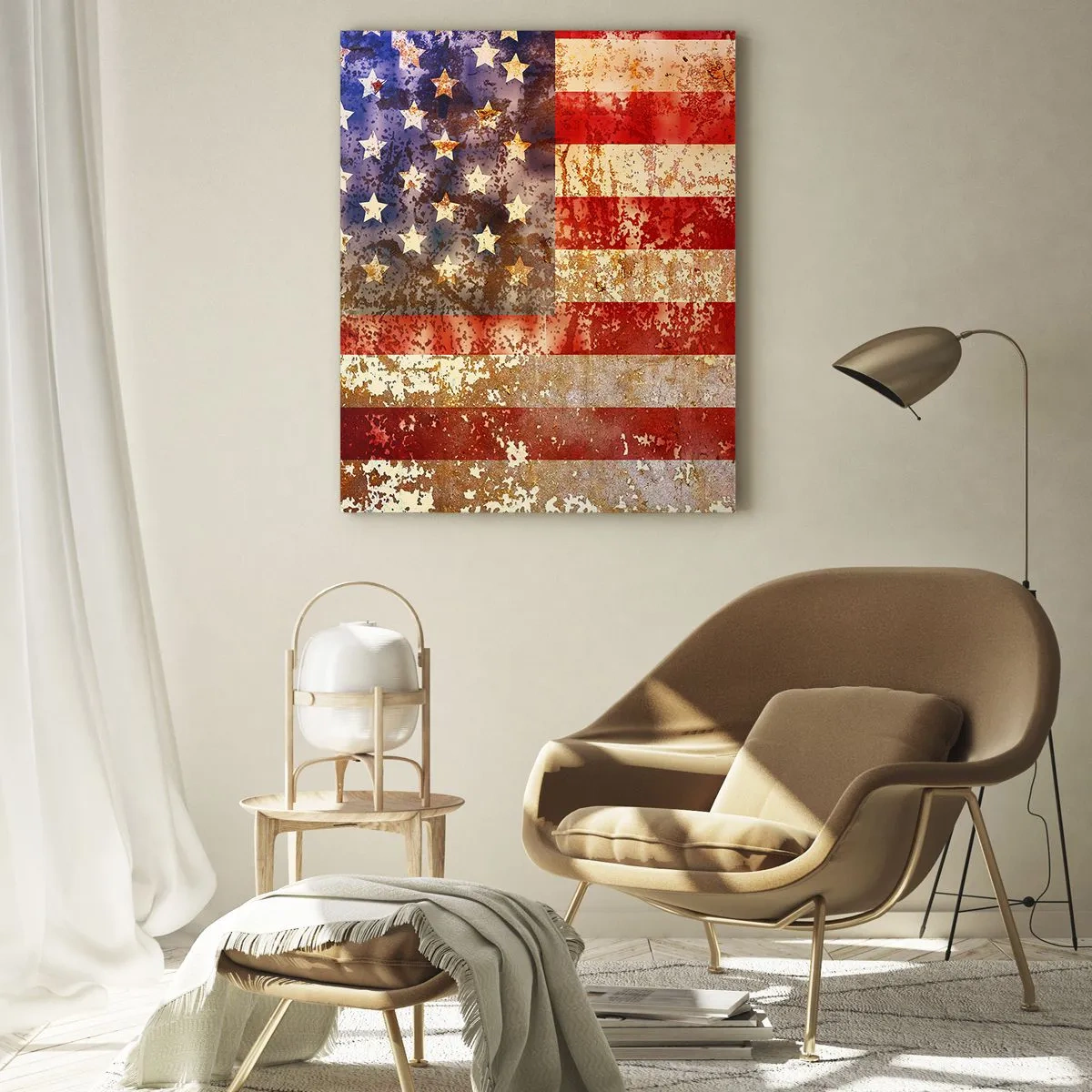 Obraz na szkle - Stylizowana flaga USA z efektem postarzenia - 70x100cm - Chwała nie przemija - Nowoczesna dekoracja ścienna do salonu i sypialni ARTTOR