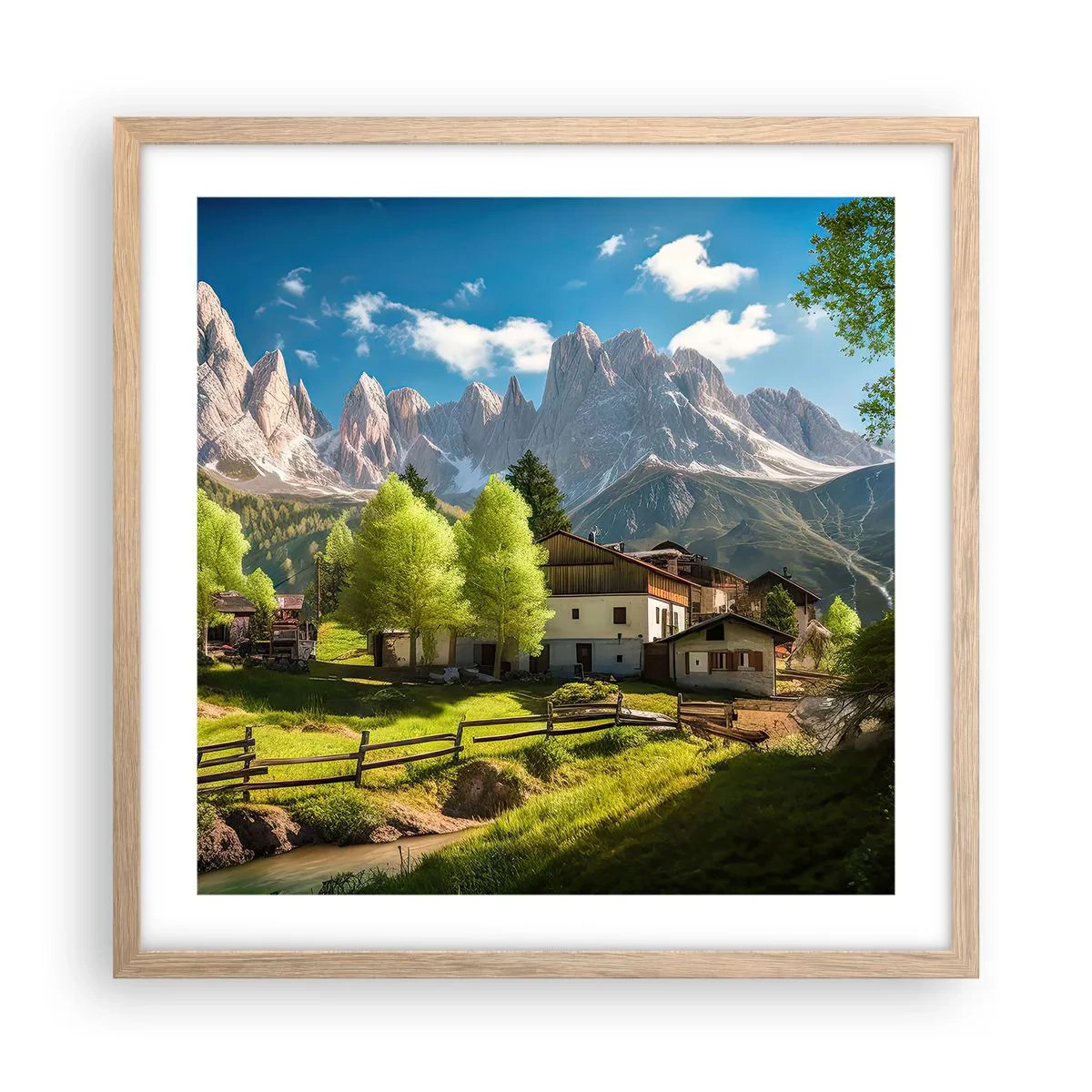 Plakat w ramie jasny dąb - Alpejska sielanka - 50x50 cm