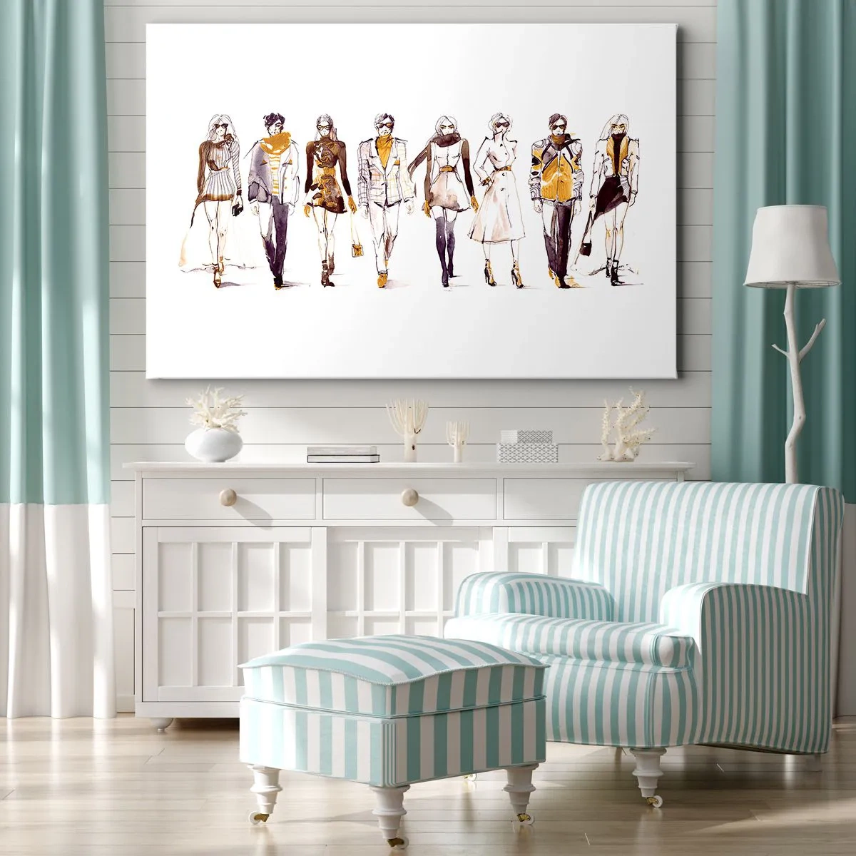 Obraz na płótnie - Szkic grupy osób w stylizacjach modowych - 120x80cm - Niewymuszony szyk, swobodna elegancja - Nowoczesna dekoracja ścienna do salonu, kuchni i sypialni ARTTOR