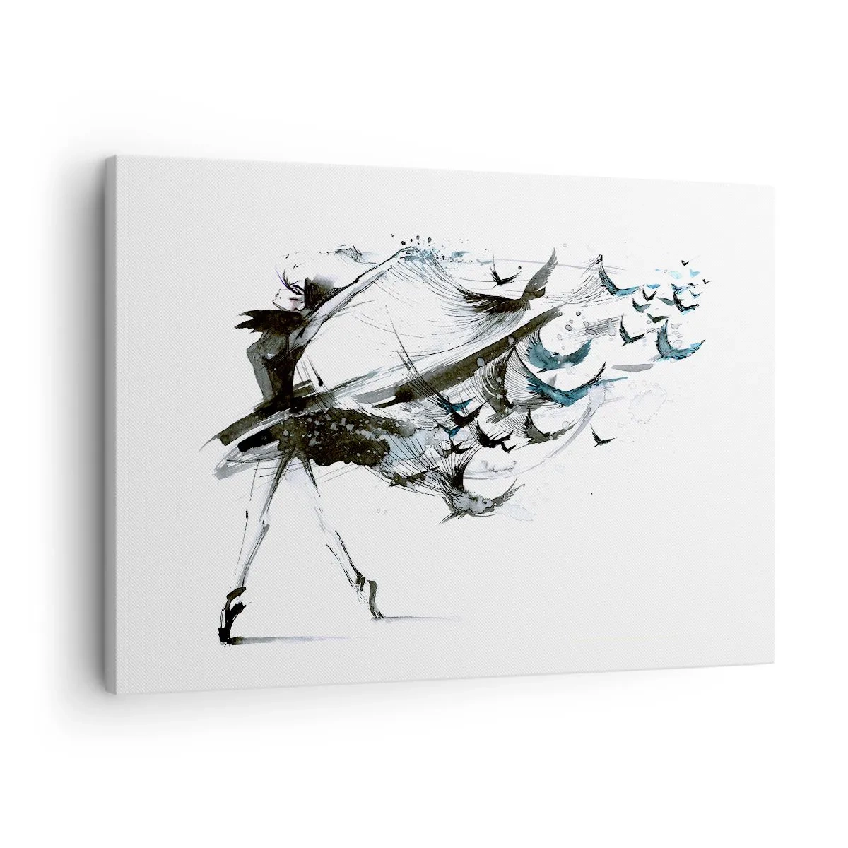 Obraz na płótnie - Tancerka z dynamiczną suknią układającą się w kształt ptaków - 70x50cm - Magia muzyki uwalnia od czaru - Nowoczesna dekoracja ścienna do salonu i sypialni ARTTOR