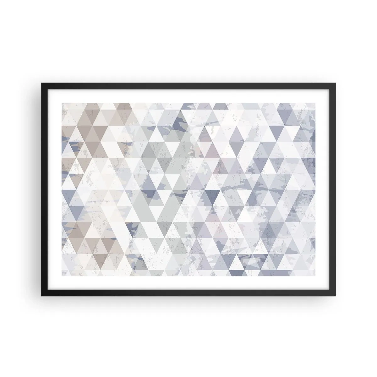 Plakat w czarnej ramie - Geometryczny wzór z trójkątów w pastelowych odcieniach - 70x50cm - W rytmie na trzy - Nowoczesna dekoracja ścienna do salonu i sypialni ARTTOR