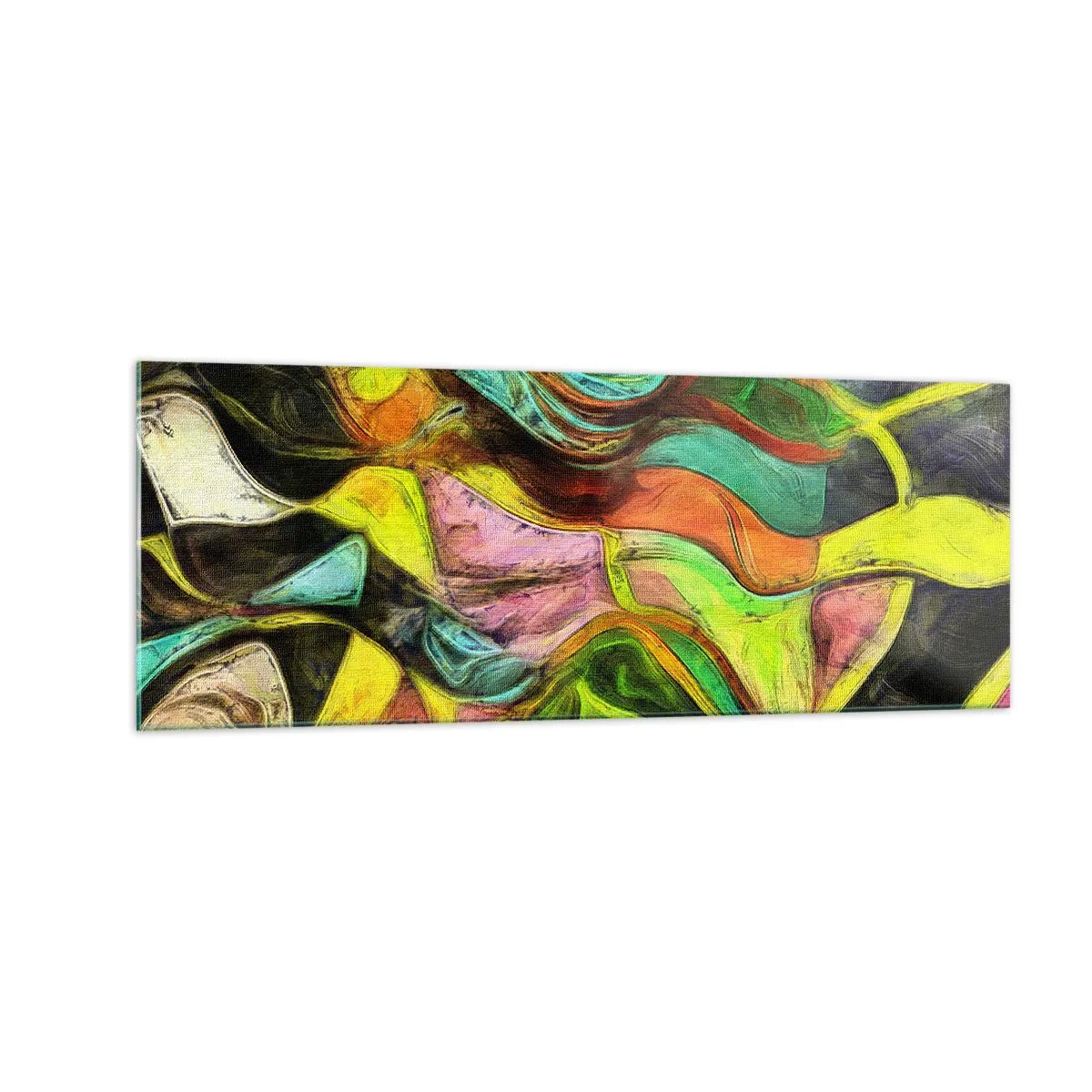 Obraz na szkle - Abstrakcyjna kompozycja z barwnymi plamami i dynamicznymi liniami - 140x50cm - Ruch to życie - Nowoczesna dekoracja ścienna do salonu i sypialni ARTTOR