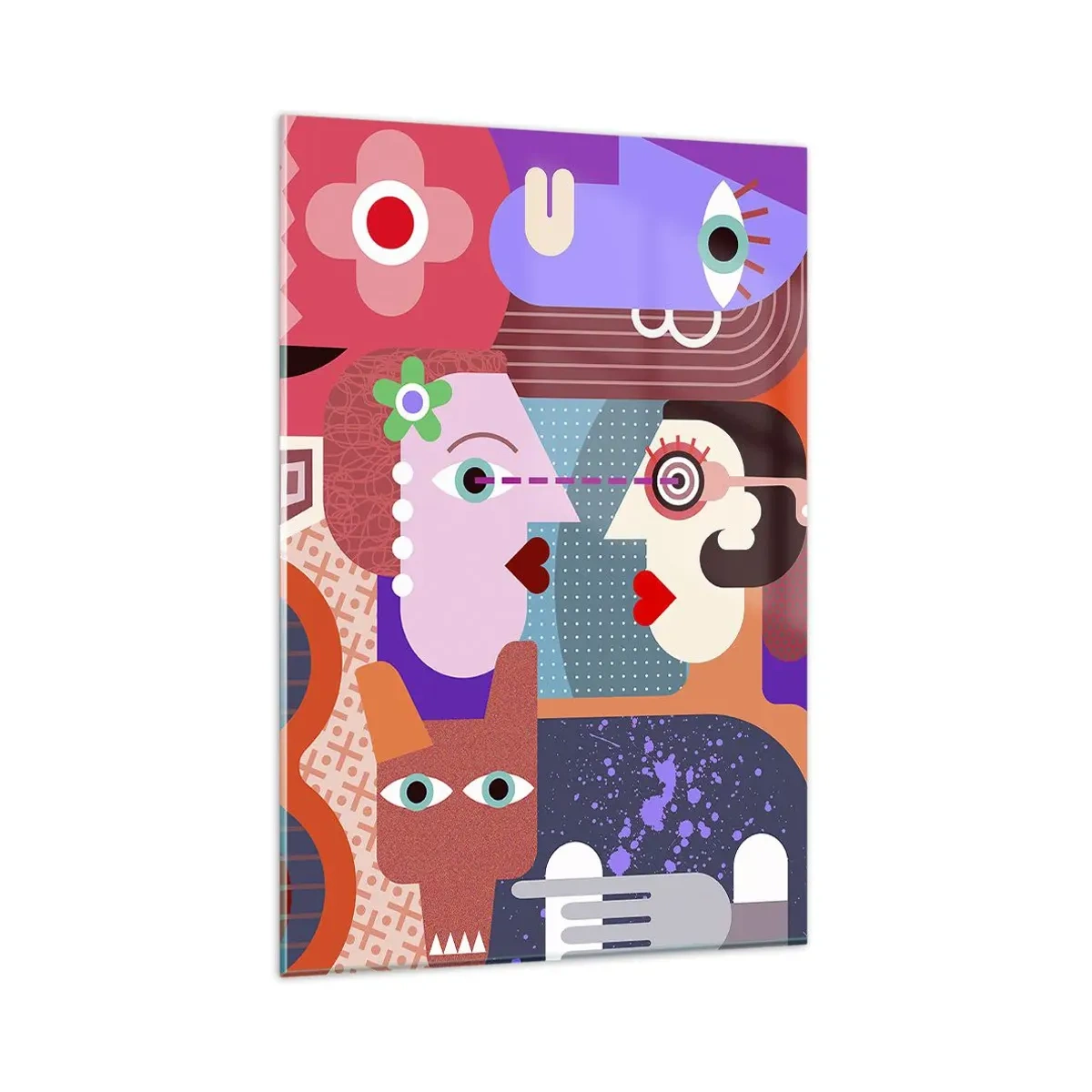 Obraz na szkle - Abstrakcyjne postacie w żywych kolorach - 80x120cm - Oko w oko - Nowoczesna dekoracja ścienna do salonu i sypialni ARTTOR
