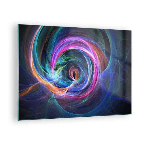 Obraz na szkle - Abstrakcyjna spirala w intensywnych barwach na ciemnym tle - 70x50cm - Dokąd mnie zaprowadzisz? - Nowoczesna dekoracja ścienna do salonu i sypialni ARTTOR
