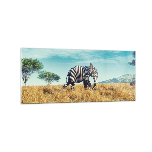 Obraz na szkle - Zebra w afrykańskim krajobrazie - 120x50cm - Szarość już niemodna - Nowoczesna dekoracja ścienna do salonu i sypialni ARTTOR