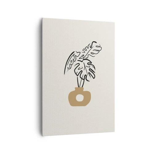 Obraz na płótnie - Minimalistyczna grafika przedstawiająca monsterę w wazonie - 70x100cm - Monstera – ozdoba domu - Nowoczesna dekoracja ścienna do salonu i sypialni ARTTOR