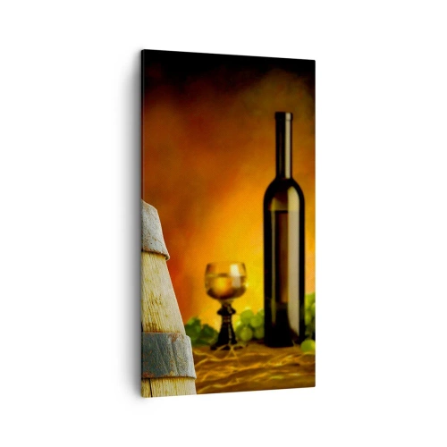 Obraz na płótnie - Martwa natura z butelką wina i kiścią winogron - 45x80 cm