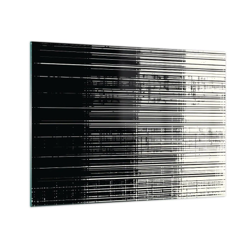 Obraz na szkle - Czarno-biała abstrakcja z poziomymi liniami tworzącymi gradient - 70x50cm - Fale i drgania - Nowoczesna dekoracja ścienna do salonu i sypialni ARTTOR
