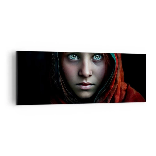 Obraz na płótnie - Portret kobiety z intensywnym spojrzeniem w ciepłych barwach - 140x50cm - Wschodnia księżniczka - Nowoczesna dekoracja ścienna do salonu i sypialni ARTTOR