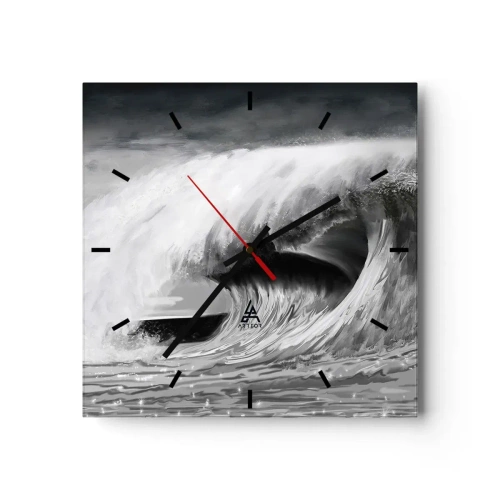 Zegar ścienny - Dramatyczna fala oceaniczna w monochromatycznym ujęciu - 30x30cm - Gniew oceanu - Nowoczesna dekoracja ścienna do salonu i sypialni ARTTOR