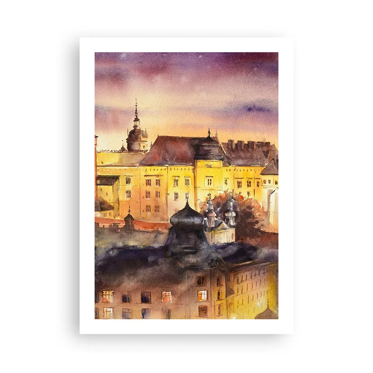 Plakat - Malowniczy widok miasta w świetle zachodzącego słońca - 50x70cm - Historia i baśń - Nowoczesna dekoracja ścienna do salonu, kuchni i sypialni ARTTOR
