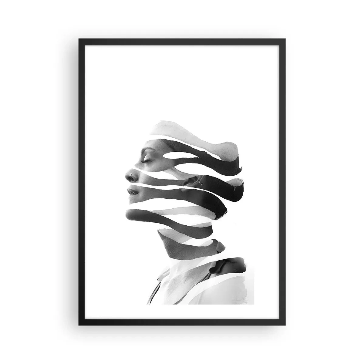 Plakat w czarnej ramie - Czarno-biały portret kobiety w minimalistycznym stylu - 50x70cm - Portret surrealistyczny - Nowoczesna dekoracja ścienna do salonu i sypialni ARTTOR