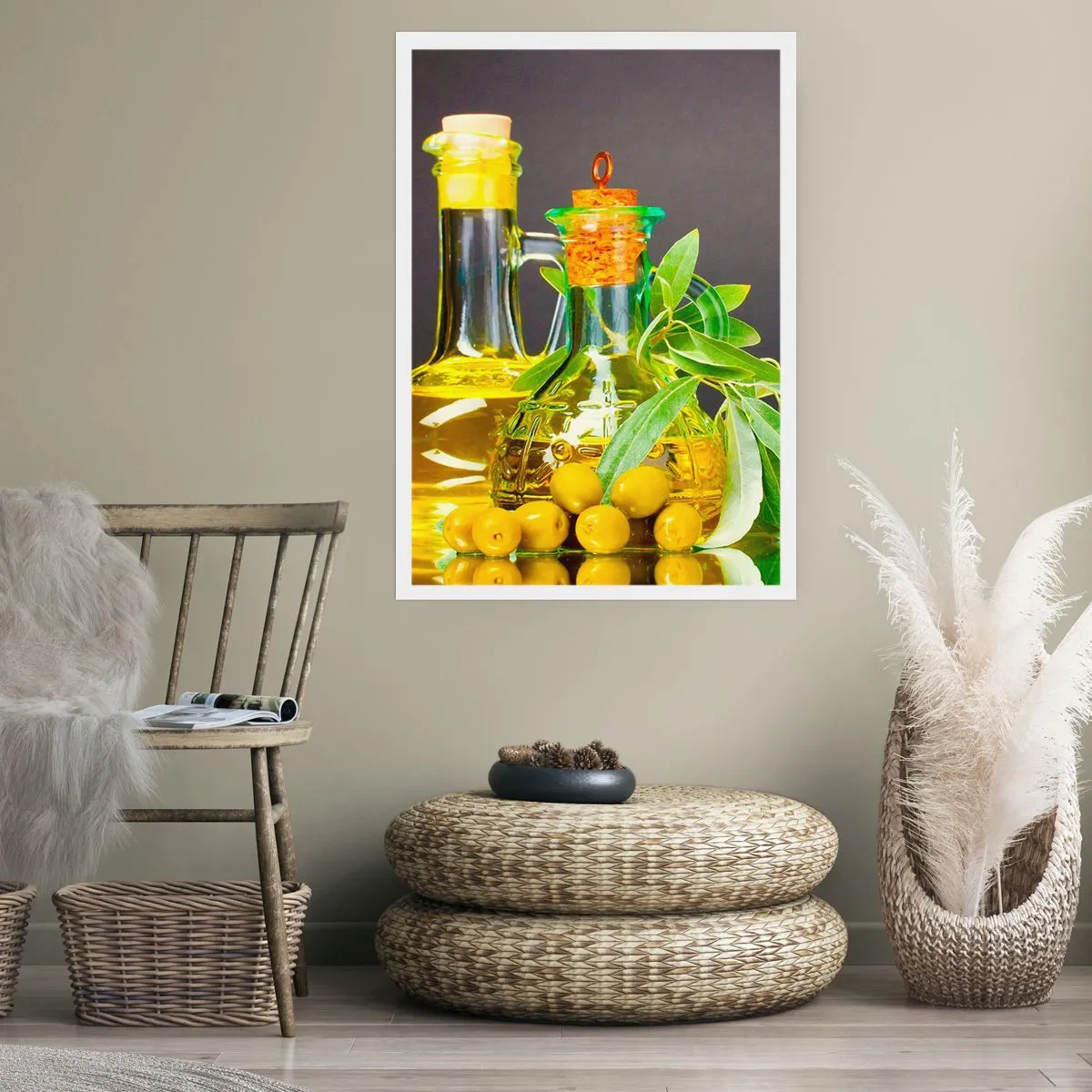 Plakat - Martwa natura z oliwkami i oliwą - 61x91 cm
