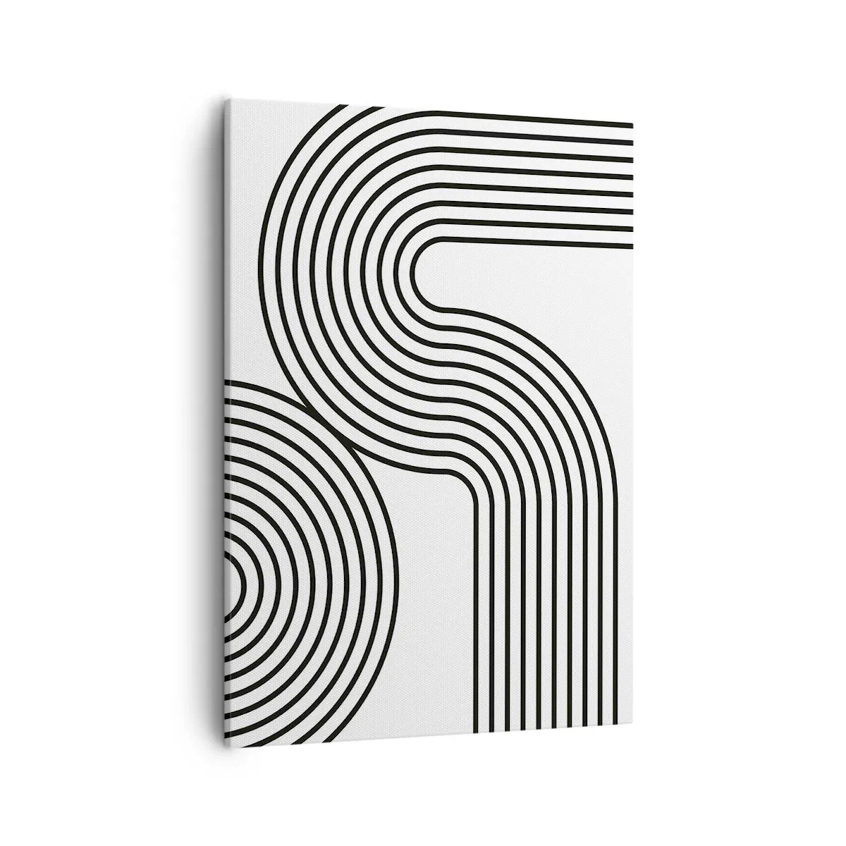 Obraz na płótnie - Minimalistyczna grafika czarnych linii na białym tle w geometrycznym układzie. - 50x70cm - Na zakręcie - Nowoczesna dekoracja ścienna do salonu, kuchni i sypialni ARTTOR