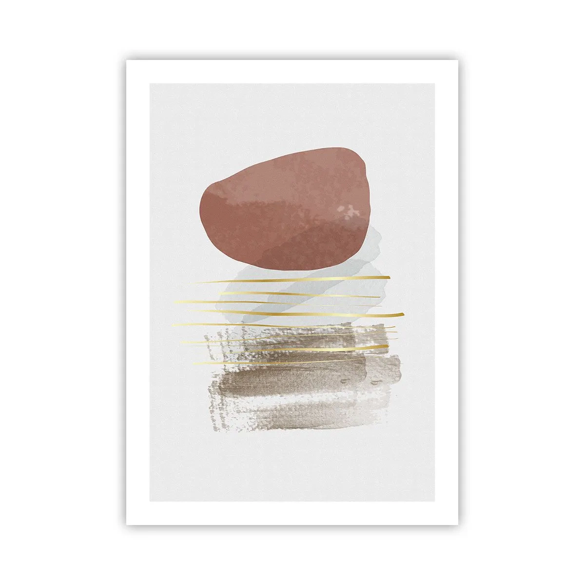Plakat - Minimalistyczna abstrakcja z geometrycznymi kształtami i złotymi liniami - 50x70cm - Abstrakcyjna kolumnada - Nowoczesna dekoracja ścienna do salonu, kuchni i sypialni ARTTOR