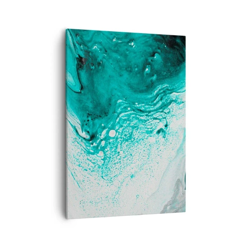 Obraz na płótnie - Abstrakcyjna kompozycja w odcieniach turkusu i bieli - 50x70cm - Rozpłynąć się w bieli i turkusie - Nowoczesna dekoracja ścienna do salonu, kuchni i sypialni ARTTOR