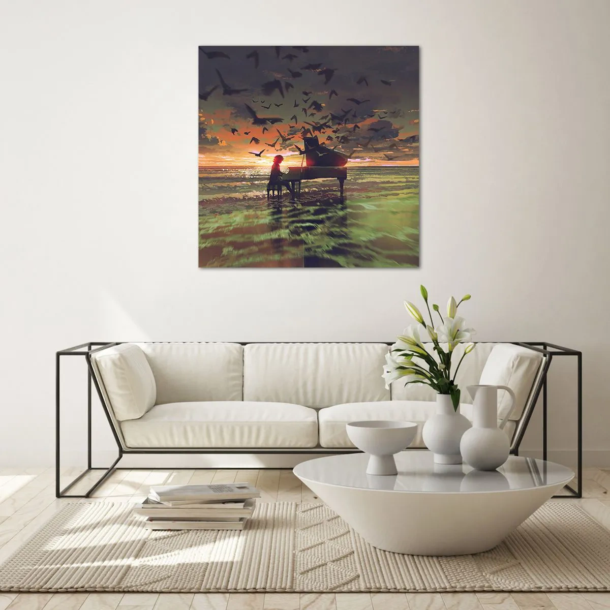 Obraz na szkle - Koncert na fortepian i fale - 50x50 cm