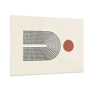 Obraz na szkle - Graficzna abstrakcja z liniami i okręgiem w stylu retro - 100x70cm - Magnetyzm kształtów i barw - Nowoczesna dekoracja ścienna do salonu, kuchni i sypialni ARTTOR