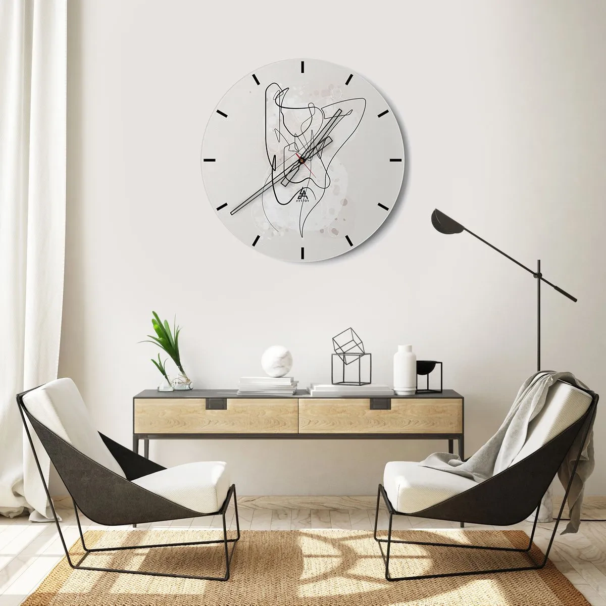 Zegar ścienny - Abstrakcyjna postać kobiety w stylu line art na jasnym tle - 30x30cm - Sztuka uwodzenia - Nowoczesna dekoracja ścienna do salonu, kuchni i sypialni ARTTOR