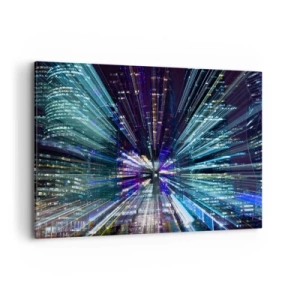 Obraz na płótnie - Dynamiczny widok miasta nocą z efektem świetlnym - 120x80cm - Przejście w nadprzestrzeń - Nowoczesna dekoracja ścienna do salonu, kuchni i sypialni ARTTOR