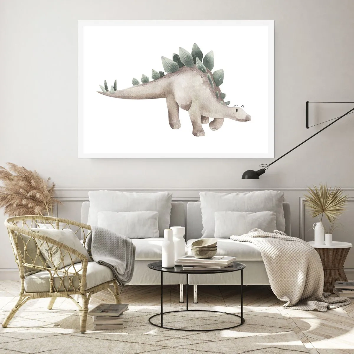 Plakat - Uroczy dinozaur w pastelowych kolorach - 100x70cm - Wasz przyjaciel - Nowoczesna dekoracja ścienna do salonu i sypialni ARTTOR