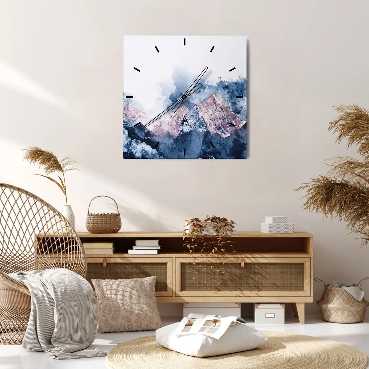 Zegar ścienny - Akwarelowe góry w pastelowych odcieniach na białym tle - 30x30cm - To są szczyty! - Nowoczesna dekoracja ścienna do salonu i sypialni ARTTOR