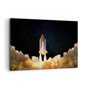 Obraz na płótnie - Startująca rakieta kosmiczna na tle gwiaździstego nieba - 120x80cm - Ad astra! - Nowoczesna dekoracja ścienna do salonu, kuchni i sypialni ARTTOR