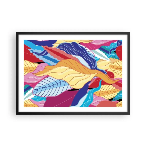 Plakat w czarnej ramie - Barwne liście w żywych kolorach tworzące dynamiczną kompozycję - 70x50cm - Kolorowy bałagan - Nowoczesna dekoracja ścienna do salonu i sypialni ARTTOR