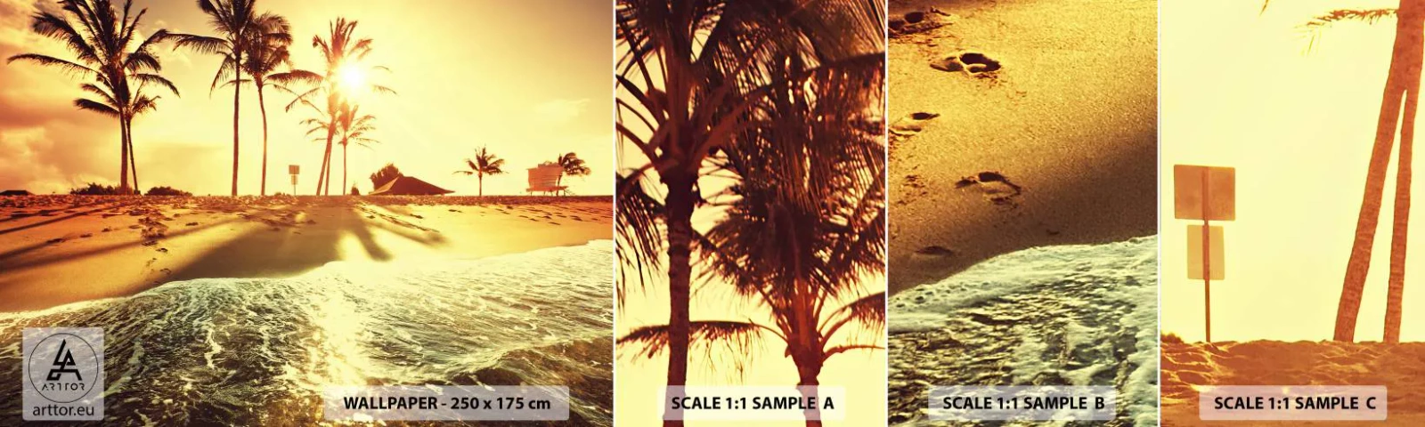 Fototapeta Próbka Samoprzylepna Deluxe Sticker - Kalifornijskie popołudnie - Krajobraz, Plaża, Palma Kokosowa - 100x30 cm