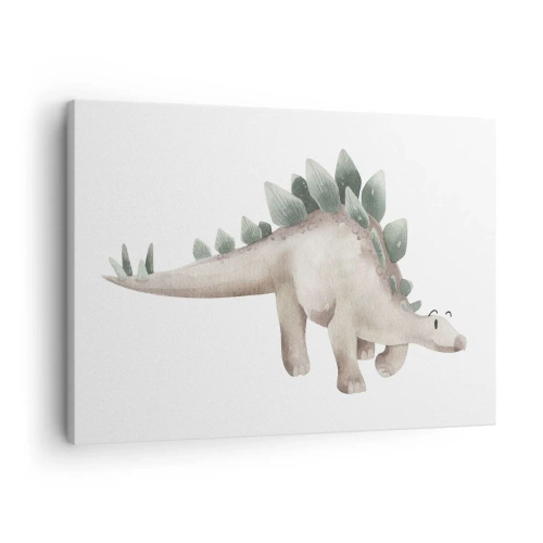 Obraz na płótnie - Uroczy dinozaur w pastelowych kolorach - 70x50cm - Wasz przyjaciel - Nowoczesna dekoracja ścienna do salonu i sypialni ARTTOR