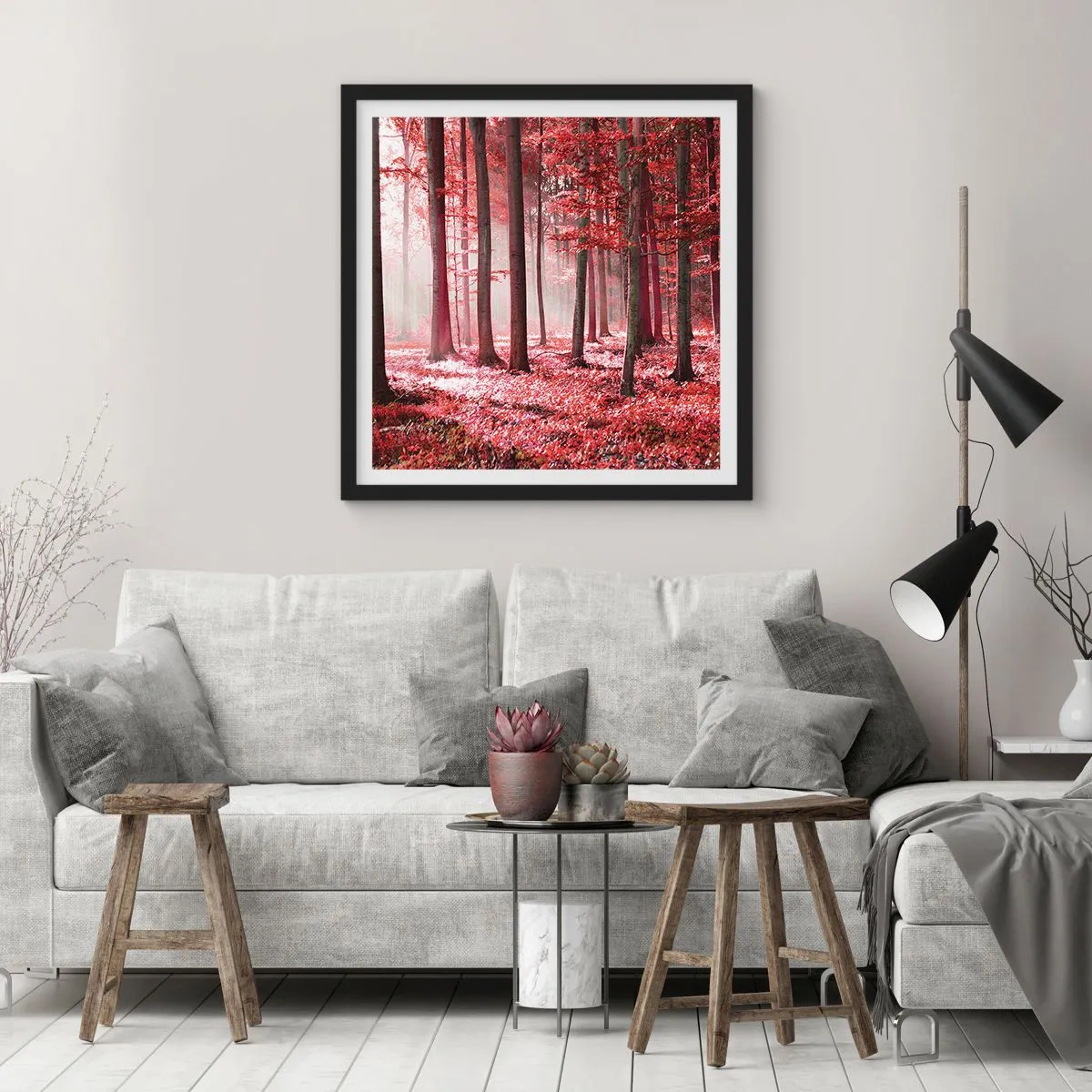 Plakat w czarnej ramie - Czerwony równie piękny - 40x40 cm