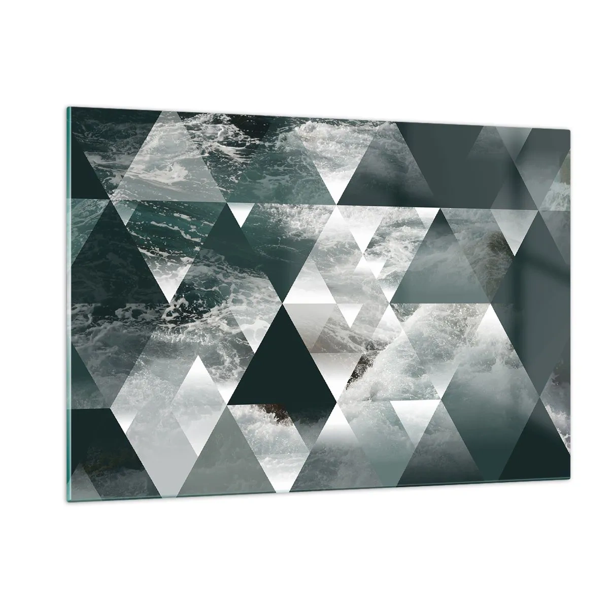 Obraz na szkle - Abstrakcyjna kompozycja trójkątów z motywem fal wodnych - 120x80cm - Kryształowa perspektywa - Nowoczesna dekoracja ścienna do salonu, kuchni i sypialni ARTTOR