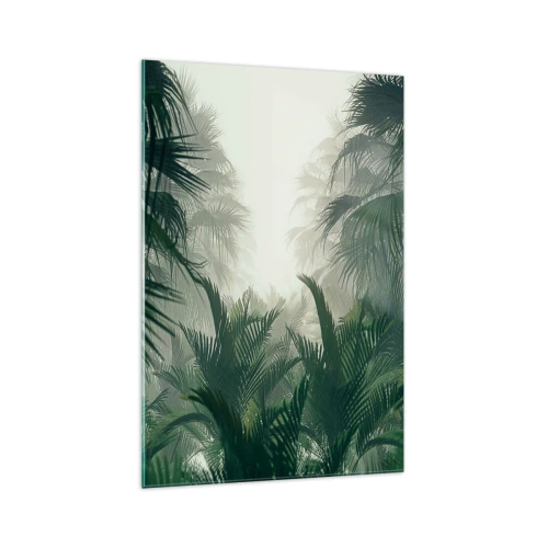 Obraz na szkle - Tropikalna roślinność w gęstej mgle w lesie deszczowym - 70x100cm - Tropikalna tajemnica - Nowoczesna dekoracja ścienna do salonu i sypialni ARTTOR