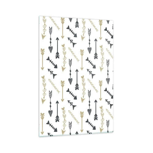 Obraz na szkle - Minimalistyczny wzór ze strzałami w beżowej i szarej kolorystyce - 80x120cm - Sen łucznika - Nowoczesna dekoracja ścienna do salonu i sypialni ARTTOR