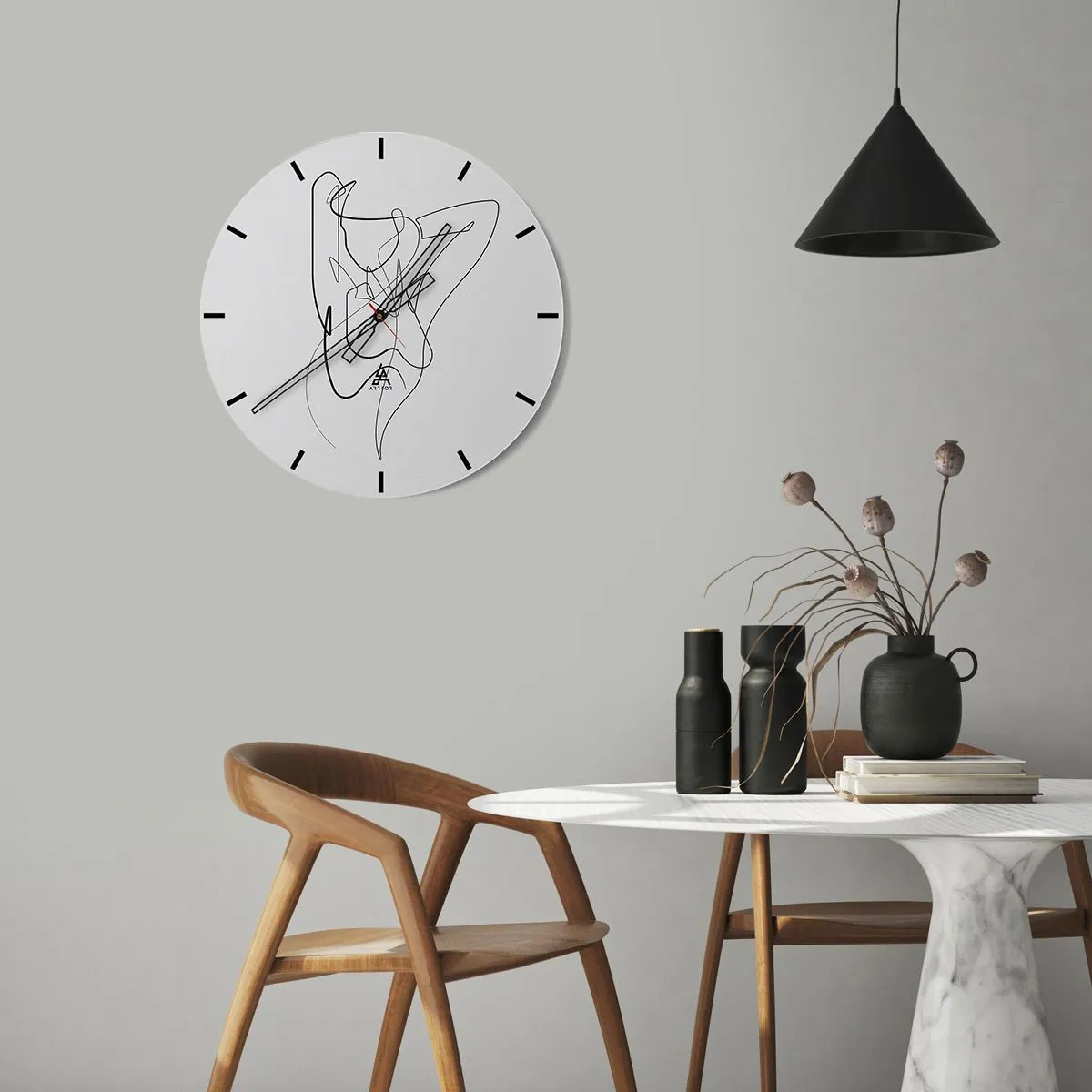Zegar ścienny - Abstrakcyjna kobieca sylwetka w minimalistycznej kresce - 30x30cm - Naprawdę, jaka jesteś... - Nowoczesna dekoracja ścienna do salonu, kuchni i sypialni ARTTOR