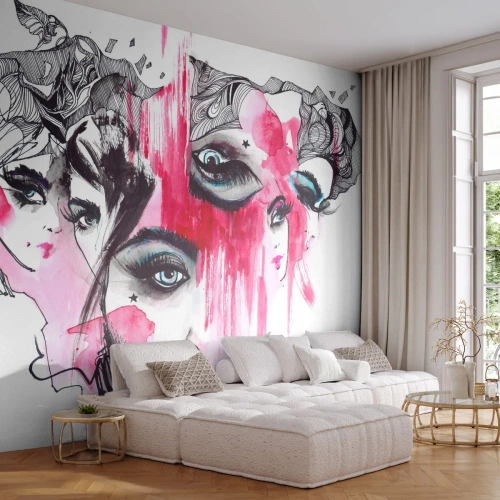 Fototapeta Standard Eco - Kobieca twarz w ekspresyjnej kompozycji akwareli i szkicu - 100x70cm - Abstrakcyjne oczy - Nowoczesna dekoracja ścienna do salonu i sypialni ARTTOR