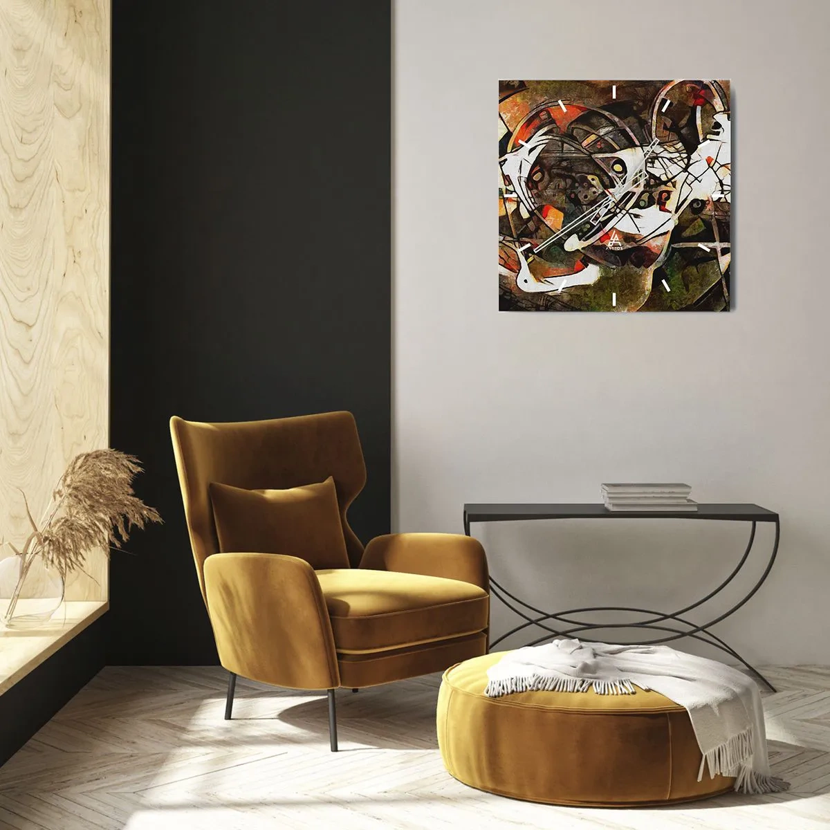 Zegar ścienny - Ekspresyjna abstrakcja w ciemnej tonacji z dynamicznymi liniami - 30x30cm - Słyszysz ruch? - Nowoczesna dekoracja ścienna do salonu i sypialni ARTTOR