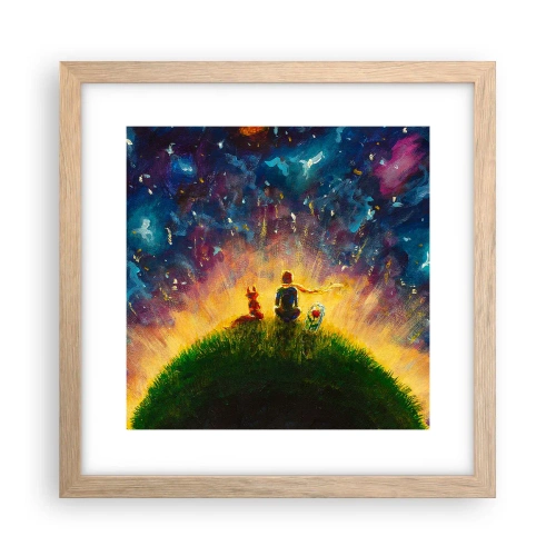 Plakat w ramie jasny dąb - Miłość i przyjaźń - cały świat - 30x30 cm