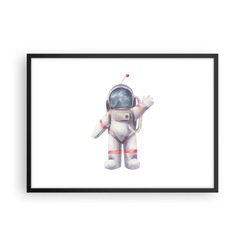 Plakat w czarnej ramie - Astronauta w stylu akwarelowym na białym tle - 70x50cm - To na razie! - Nowoczesna dekoracja ścienna do salonu i sypialni ARTTOR