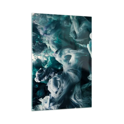 Obraz na szkle - Dynamiczne abstrakcyjne fale w odcieniach błękitu i bieli - 70x100cm - Ruch koloru - Nowoczesna dekoracja ścienna do salonu i sypialni ARTTOR