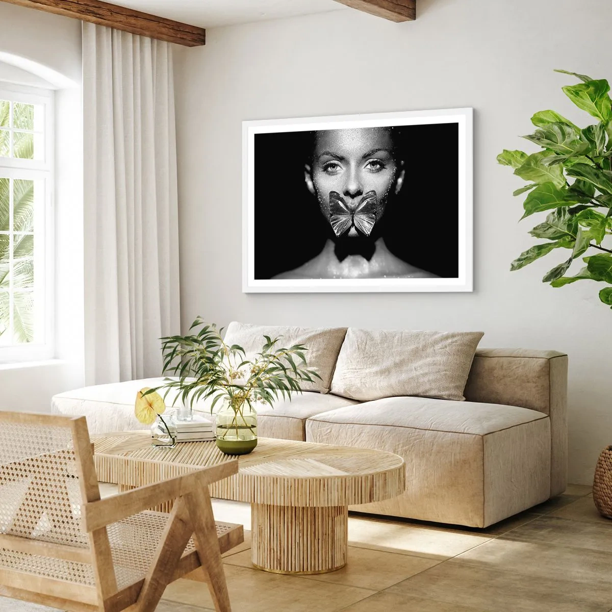 Plakat w białej ramie - Motyli pocałunek - 50x40 cm