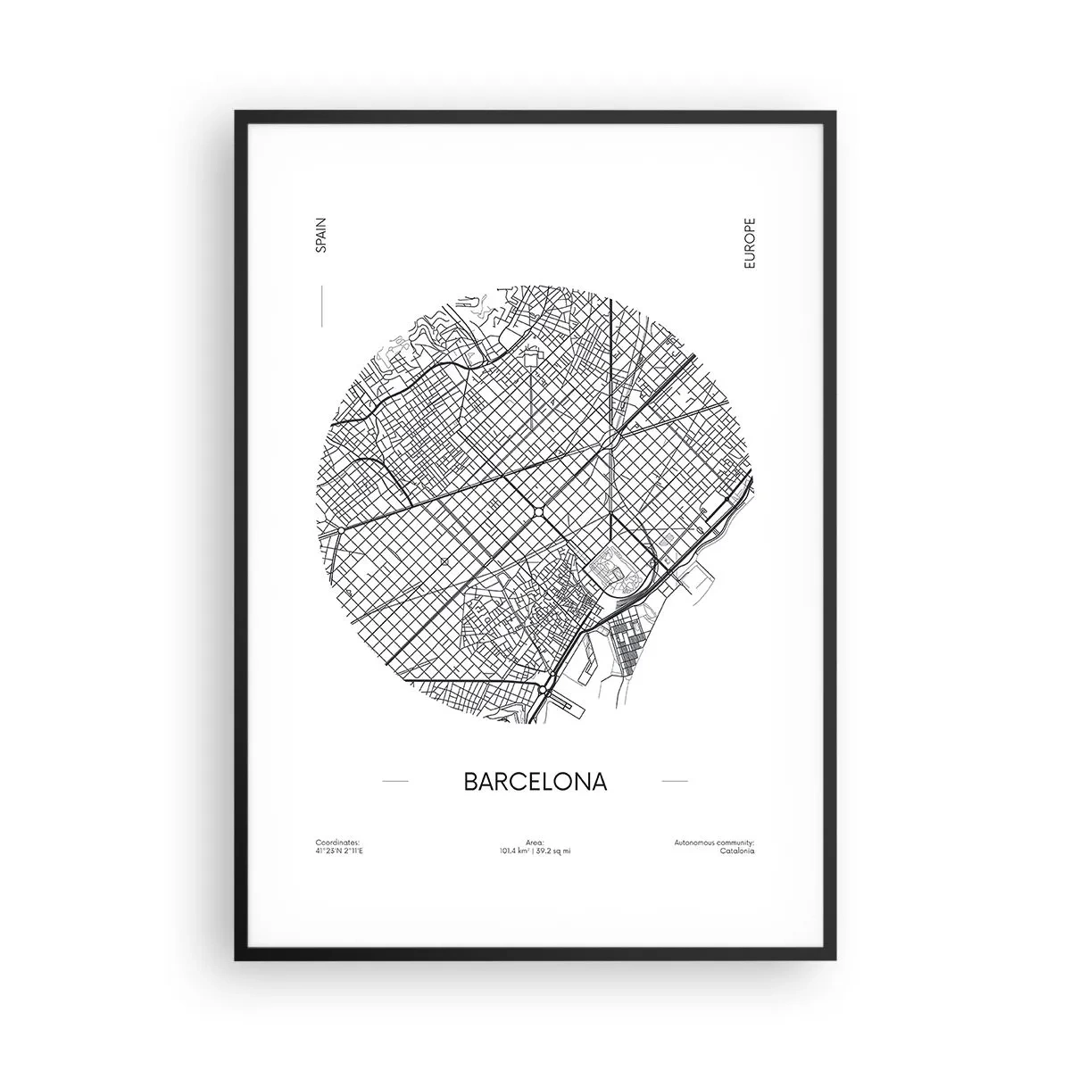 Plakat w czarnej ramie - Anatomia Barcelony - 70x100 cm